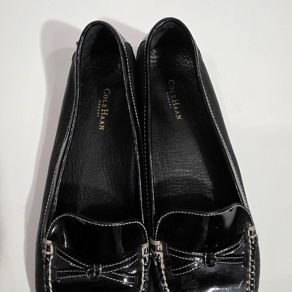 Cole Haan Black Patent & Leather Loafers with White Stitching - Picture 3 of 11